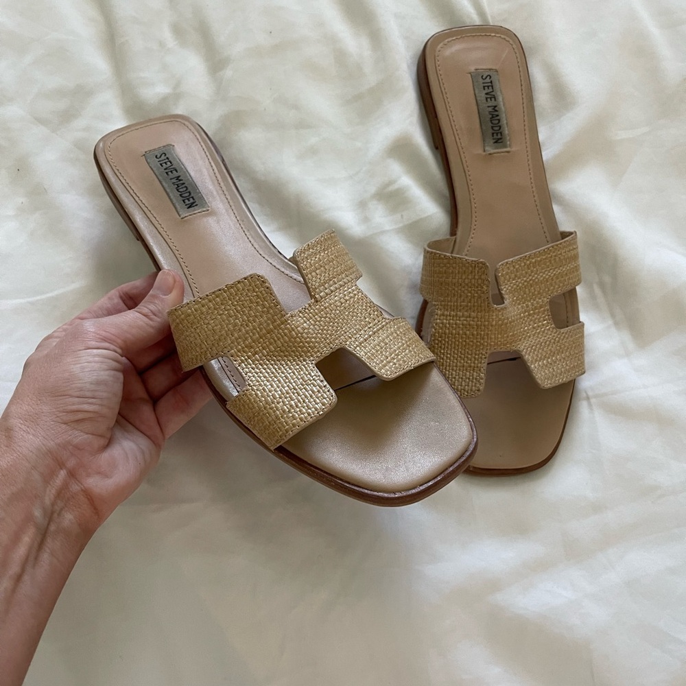 Steve Madden Tan Woven Slide Sandals